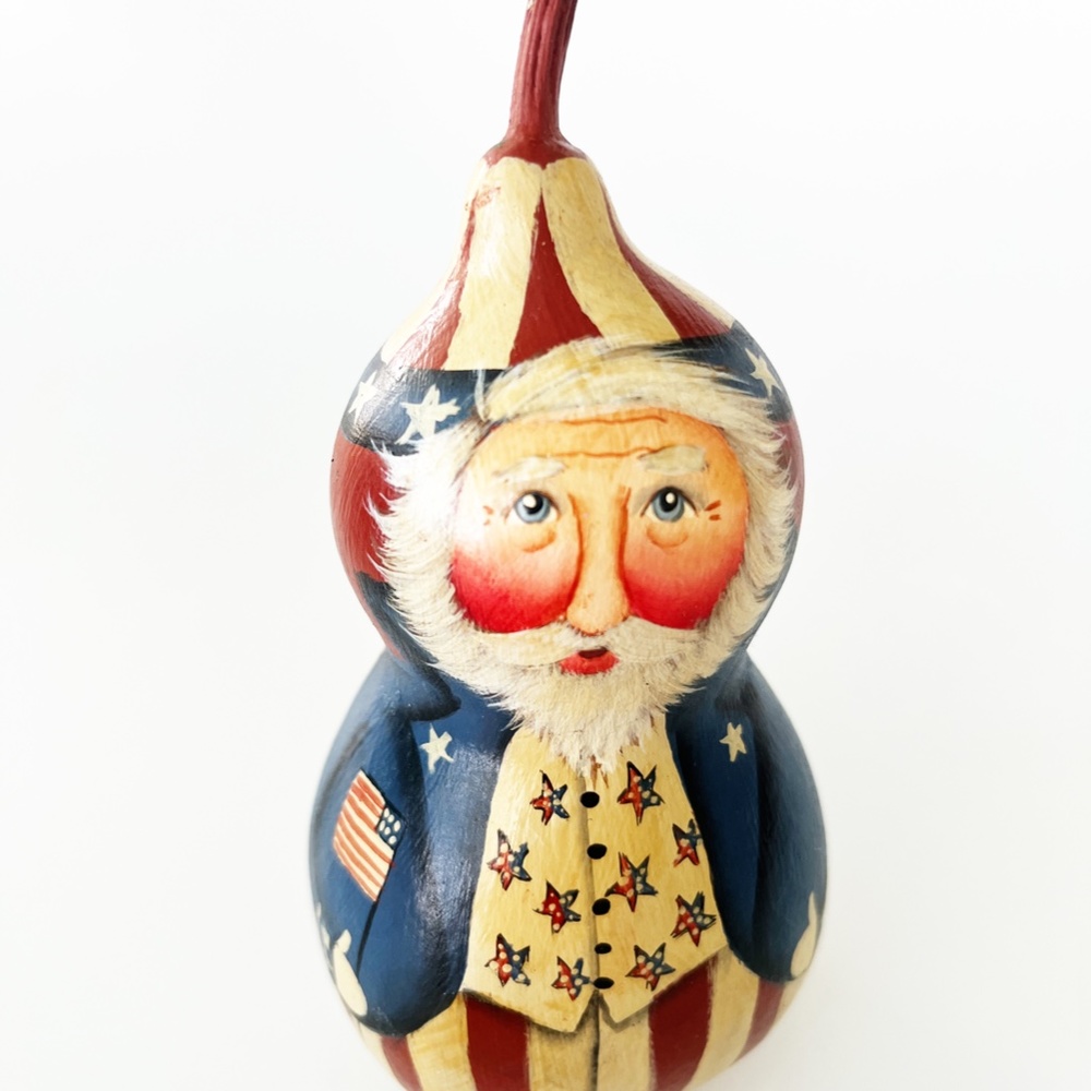 Signed Hand Painted Uncle Sam Gourd Art 4th of July -Super Detailed Painting '02